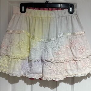 LoveShackFancy Pastel Tie Dye Tiered Bubble Mini Skirt